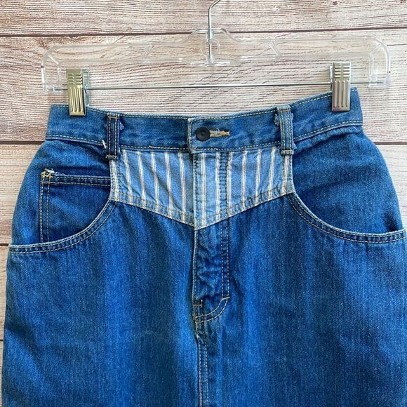 VINTAGE 80’s MIDDY BORDER‎ PATROL DENIM SKIRT - Picture 2 of 8